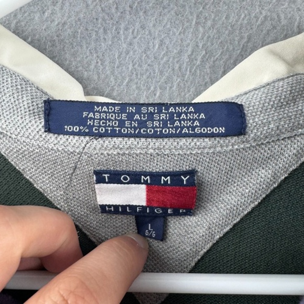 Tommy Hilfiger Rugby Shirt Mens Large Green Cotton 90s Long Sleeve Polo‎ - Picture 4 of 14